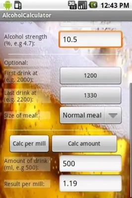 Alcohol Calculator android App screenshot 0